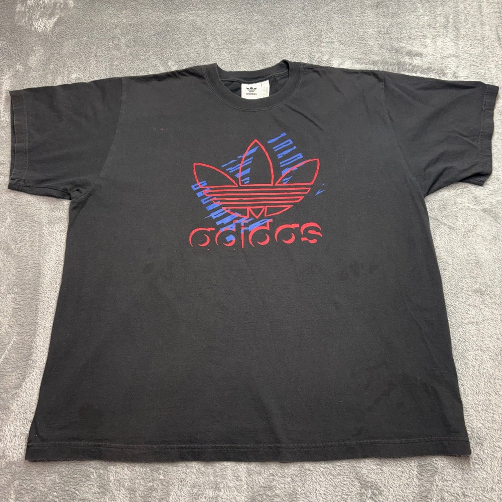 Adidas T-Shirt Mens 2XL‎ Black Good Graphic Trefoil Logo Short Sleeve Cotton